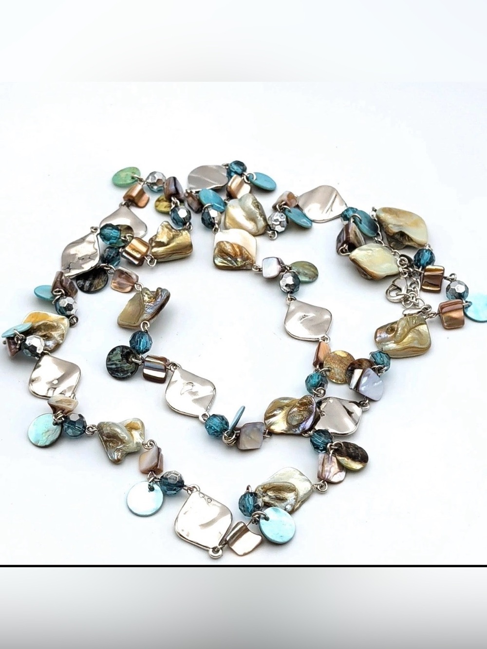 Lia Sophia Ocean Air Abalone shell and glass Beaded silver tone Long Necklace